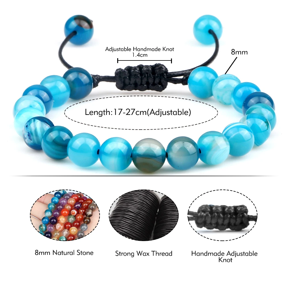 

Multicolor Natural Stone Agates Bracelets Charm Braid Onyx Beads Bracelet Adjustable Women Men Chakra Healing Woven Hand Jewelry