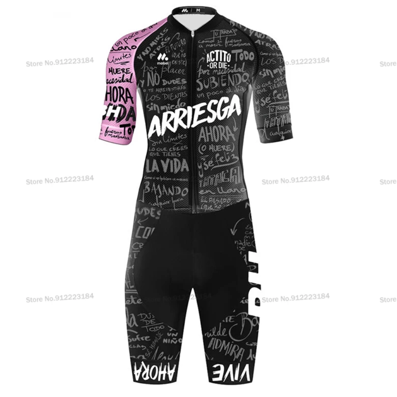 Комплект одежды для велоспорта слитный комбинезон из лайкры цвет розовый/черный