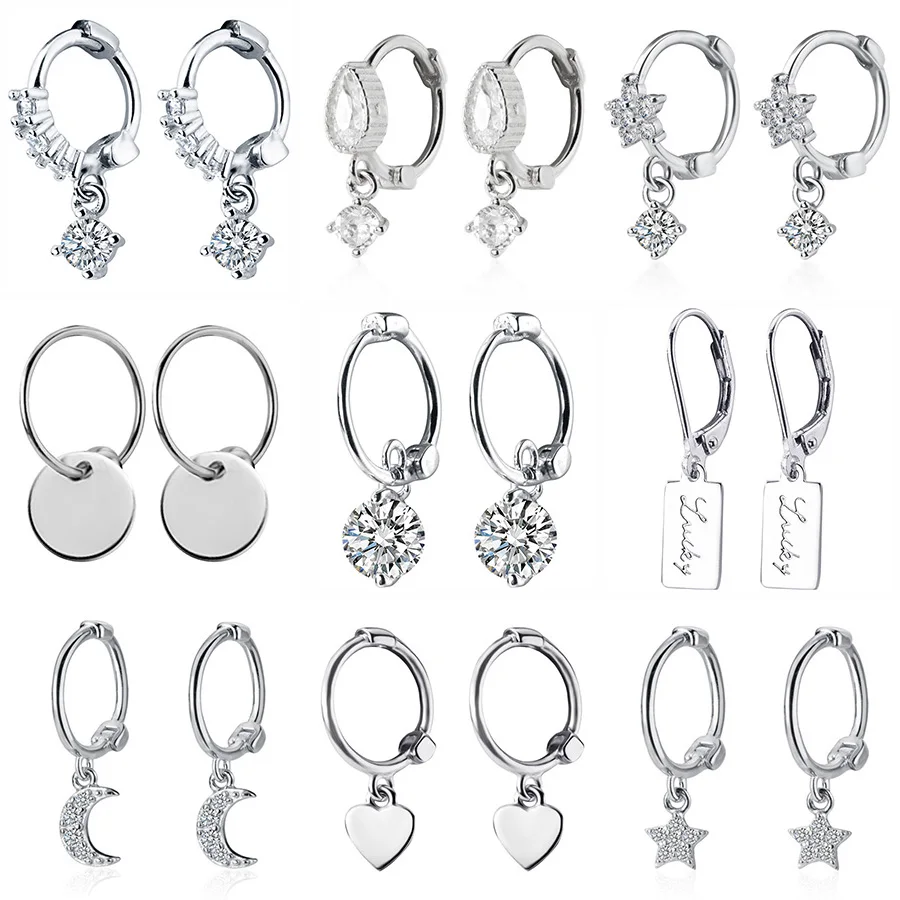 Trusta 925 Solid Sterling Silver Earrings Women Fashion Heart/Star Small Love Stud Ear Clip Jewelry Gift for Teen Girls DS904