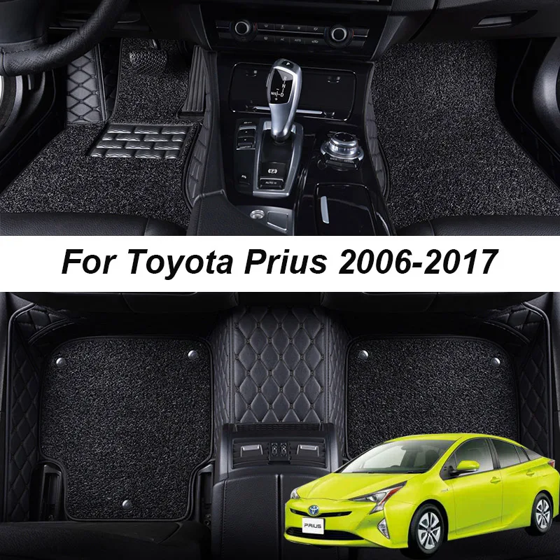 

Double layer Leather interior Parts Customized Car Floor Mats For Toyota Prius 2006 2007 2008 2010 Carpet Rugs Pads Accessories