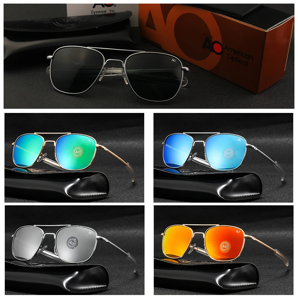 Aviation AO Sunglasses Men Woman Brand Designer Vintage American Army Military Sun Glasses Glass Lens Gafas De Sol Hombre Box