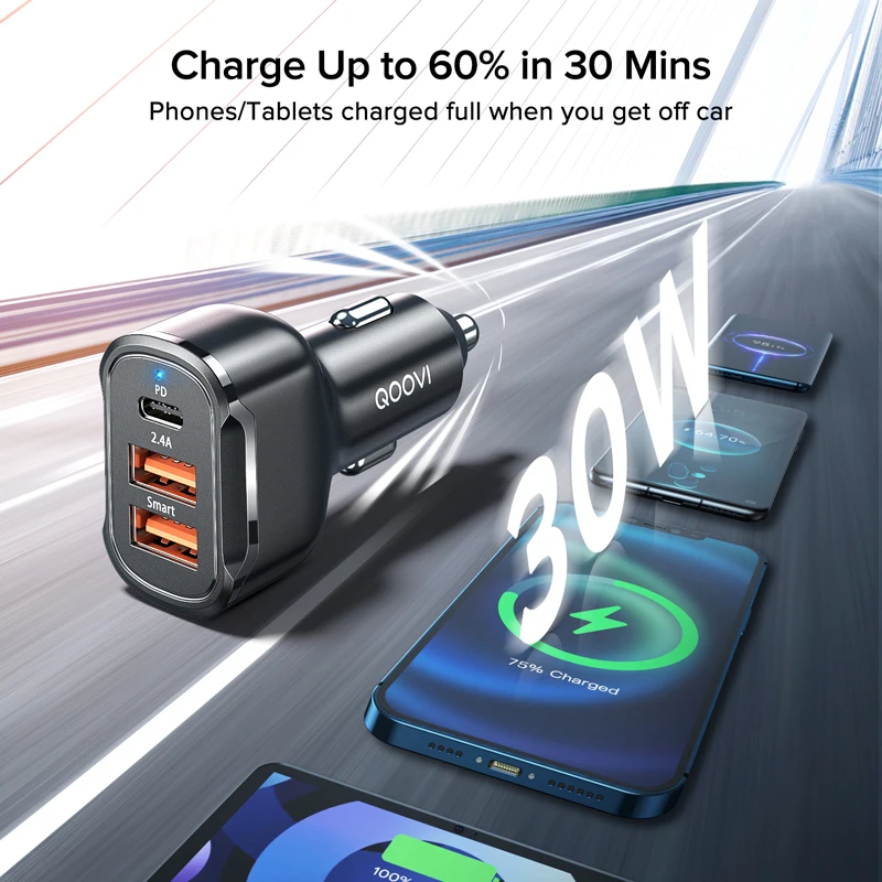 Автомобильное зарядное устройство PD USB C 30 Вт быстрая зарядка 4 0 3 QC4.0 QC3.0 для
