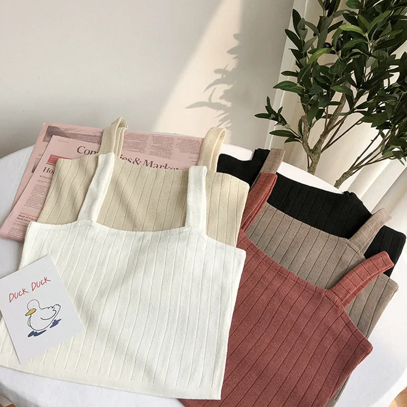 

Womens 5 Colors New Spring Summer New Women Vest Solid Colors Tank Tops Basic Elastic Short Tops