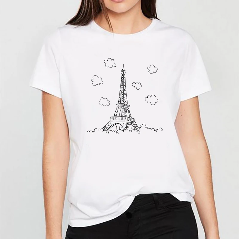 

Eiffel Tower Printed T Shirt Women 90s Graphic T-shirt Harajuku Tops Tee Cute Short Sleeve Animal Tshirt Female Tshirts