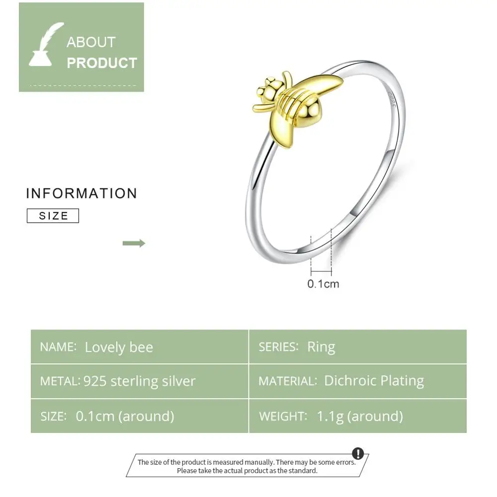 WOSTU 100% Real 925 Sterling Silver Lovely Bees Ring For Women Gold Color Wedding Rings Engagement Lover Fine Jewelry DXR595 | Украшения и