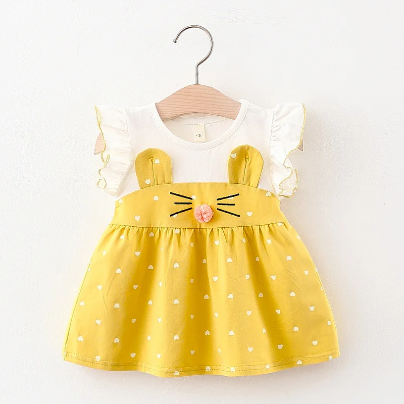 

2021 Baby Girl Dress New Summer Kids Dresses Cute Love Printing Rabbit Ears Baby Outfit Infant Toddler Clothes for 6M 24M