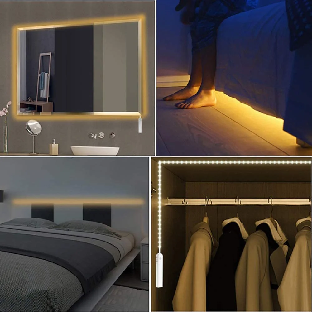 

LED Strip Light PIR Motion Sensor Flexible Waterproof Lamp Tape Kitchen Cabinet Closet 2 Modes Light Control Timing Strip Light
