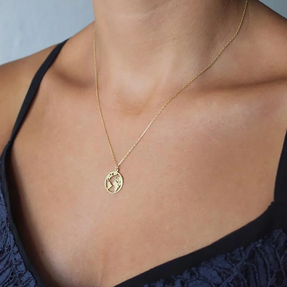 Женское колье с подвеской в виде карты мира|Ожерелья подвеской| |