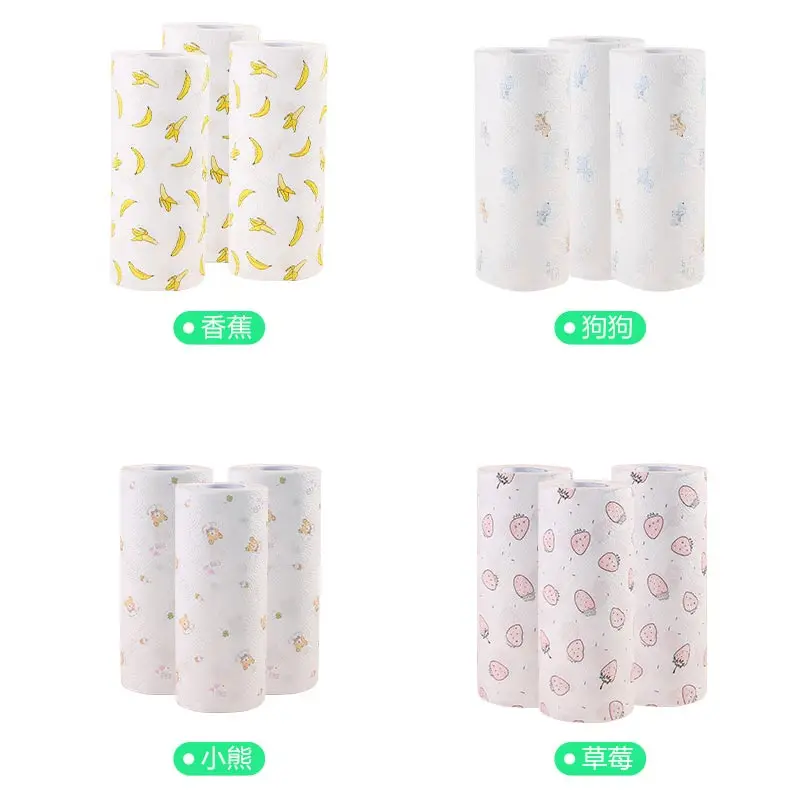 

1 roll household kitchen roll paper absorbent absorbent printing paper towel disposable lazy rag roll paper random color