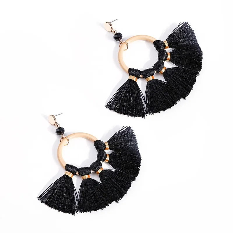 Женские серьги с кисточками в форме веера богемные большие бахромой