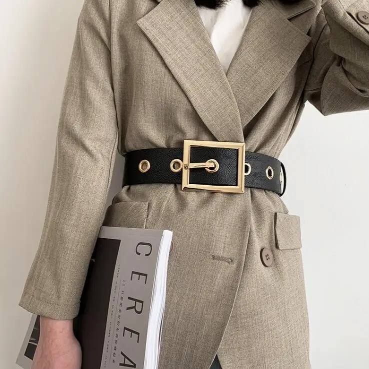 Women's runway fashion genuine leather gold buckle Cummerbunds female Dress Corsets Waistband Belts decoration wide belt R1188 |
