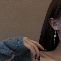 south koreas new vintage earrings s925 silver needle temperament zircon frosted earrings long tassel pendant women