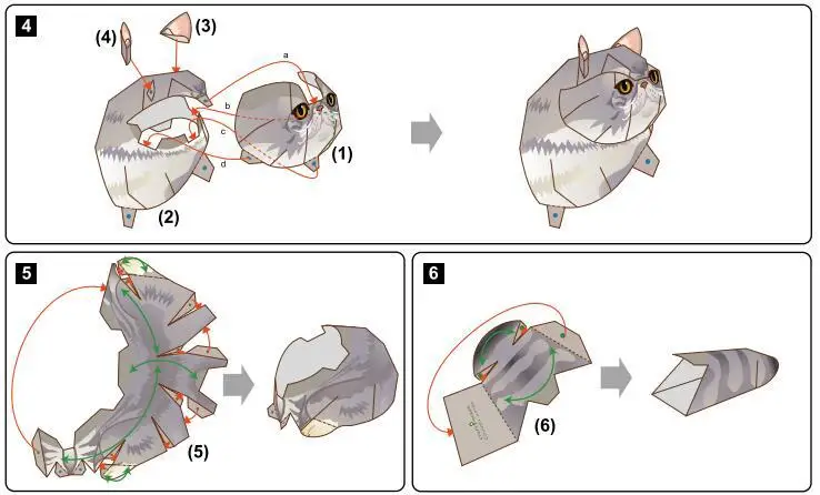 Бумажная 3D модель короткого кота сделай сам мультяшная трехмерная бумажная
