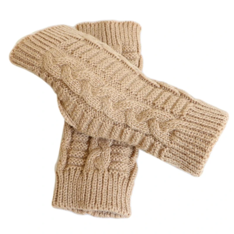 

Women Men Winter Warm Knitted Fingerless Gloves with Thumb Hole Chunky Twist Crochet Solid Color Stretch Half Finger Arm M7DD