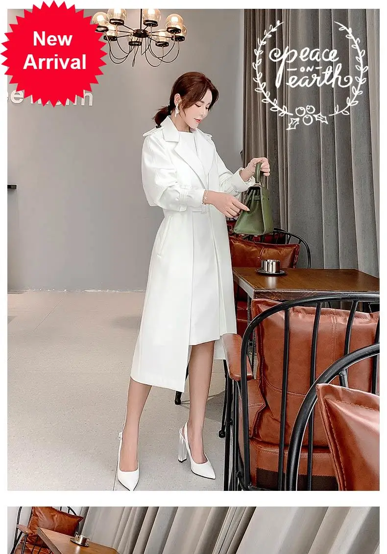 

White windbreaker Women's Mid-length 2020 Spring and Autumn popular new Korean style suit collar long sleeve elegant fashion