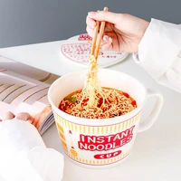 large cute ceramic bowl with lid large bowl of cereal bowl noodle bowl student bowl tableware instant noodle bowl chopstic