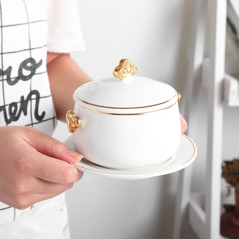 

Ceramic bird's nest stew cup water stew household Phnom Penh tableware with lid dessert steamed egg soup pot small stew cup gift