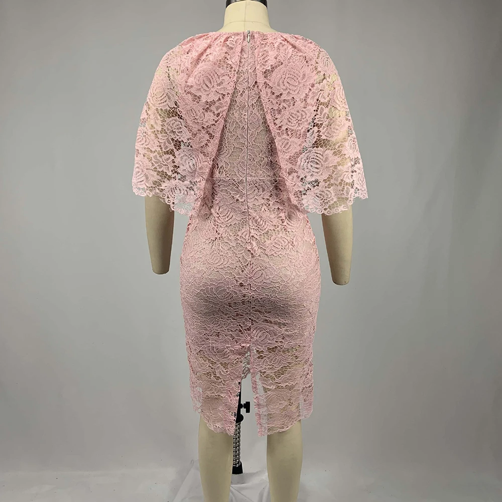 

Plus Size Women Summer Dress Elegant Lace Birthday Party Dress 2021 New Sexy Wedding Evening Club Outfit Pink Dresses 4XL 5XL