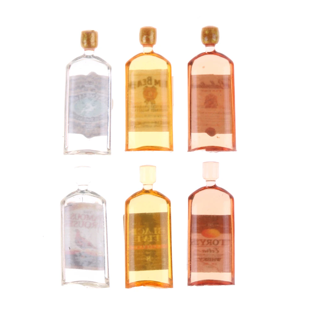 

Mini Whiskey Bottles Toys 6PCS 1:12 Dollhouse Home Decor Doll House Miniature Accessories