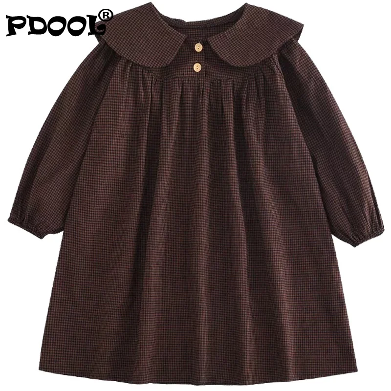 

Spring Spring Fashion Girls Plaid Long Sleeve Dress Toddler Kids Turn-down Collar Princess Dresses Baby Girls Clothing
