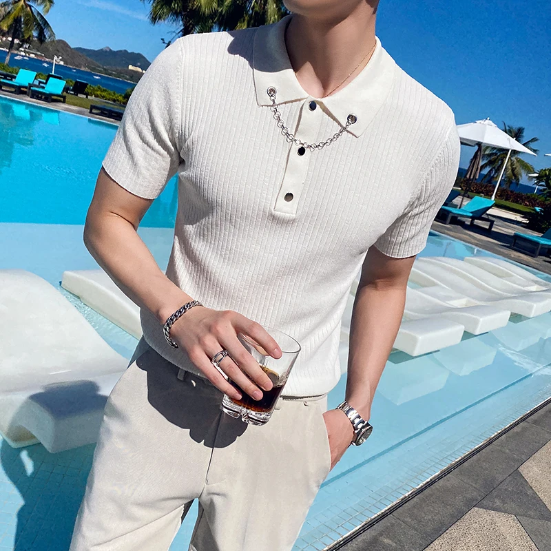 Camisa Polo Masculina Лето 2020 британская трикотажная высокая эластичная рубашка поло с