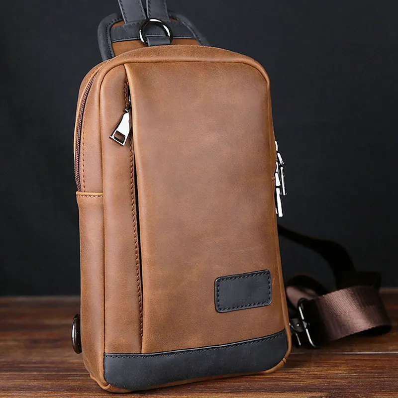 Новинка Мужская винтажная модная сумка из искусственной кожи на ремне груди для