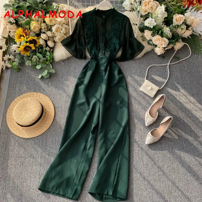 Женский шифоновый комбинезон ALPHALMODA кружевная блузка топ пэчворк с широкими