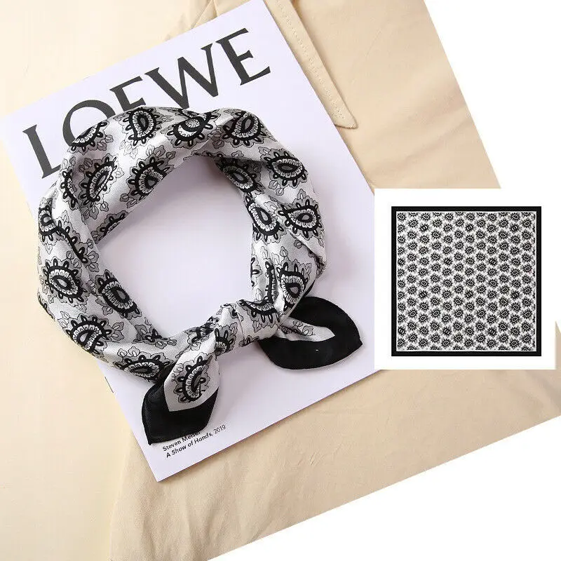 

100% Silk Scarf Shiny Bandana Unisex Man Women Vintage Paisley Print Neck Hair Kerchief Headband 53*53cm