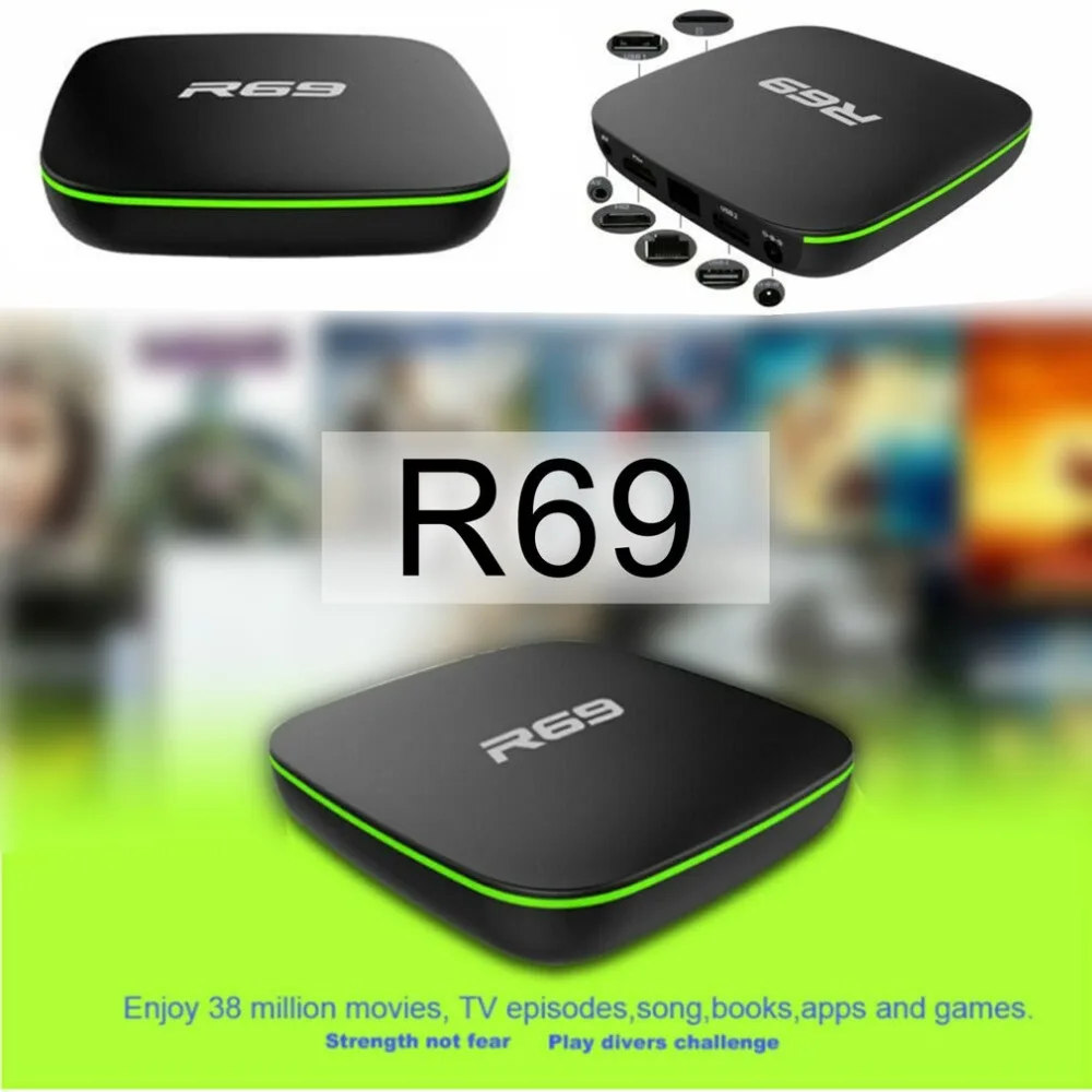 Великобритания Plug R69 Android 7,1 Smart tv Box 1+ 8G четырехъядерный HD 2,4 ГГц WiFi 4K медиаплеер 1080P HD Поддержка 3D фильма