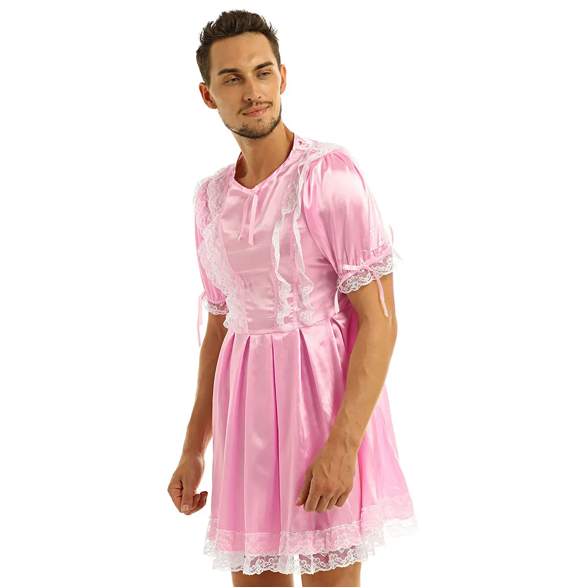 Iiniim/Дети Мальчики Для мужчин нижнее белье SISSY вечерние атласные Короткие с рукавами-фонариками; с отделкой из кружева сексуальное коктейльное платье пижамы для детей и взрослых, переодевания; большие размеры костюмы