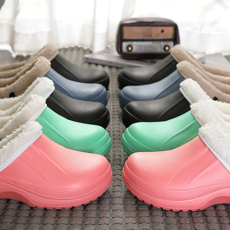 Плюшевые хлопковые тапочки для женщин Нескользящие водонепроницаемые домашние