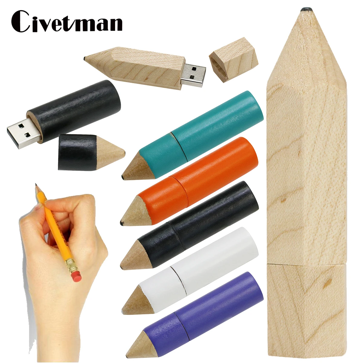 

Pendrive Cartoon Wooden Stationery Pencil USB Flash Drive 8GB 16GB 32GB 64GB 128GB 256GB Pen Drives Memory Stick Student Gifts