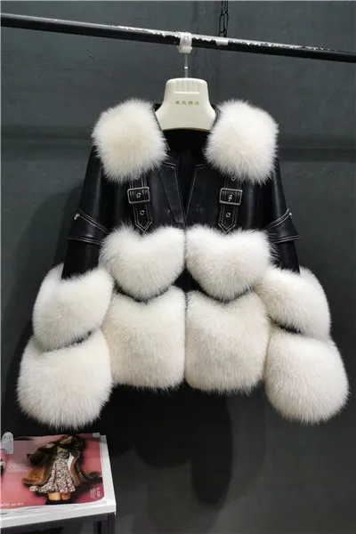

Top fashion 2022 Real Fur Coats Warm Fox Fur Collar Splice Jacket Female Overcoat XL03