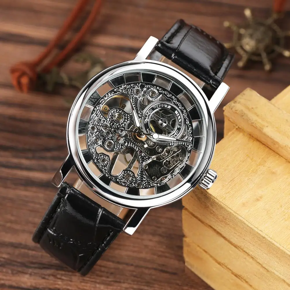 Роскошные Мужские автоматические механические часы сплав Скелетон наручные