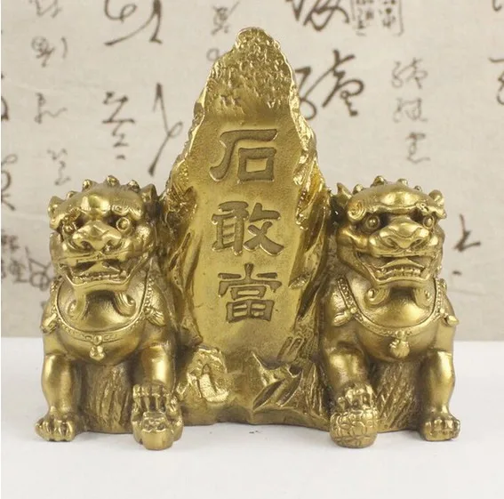 

YM 309 A copper shigandang Taishan Shuangshi shigandang copper lions defends the feng shui ornaments Home Furnishing