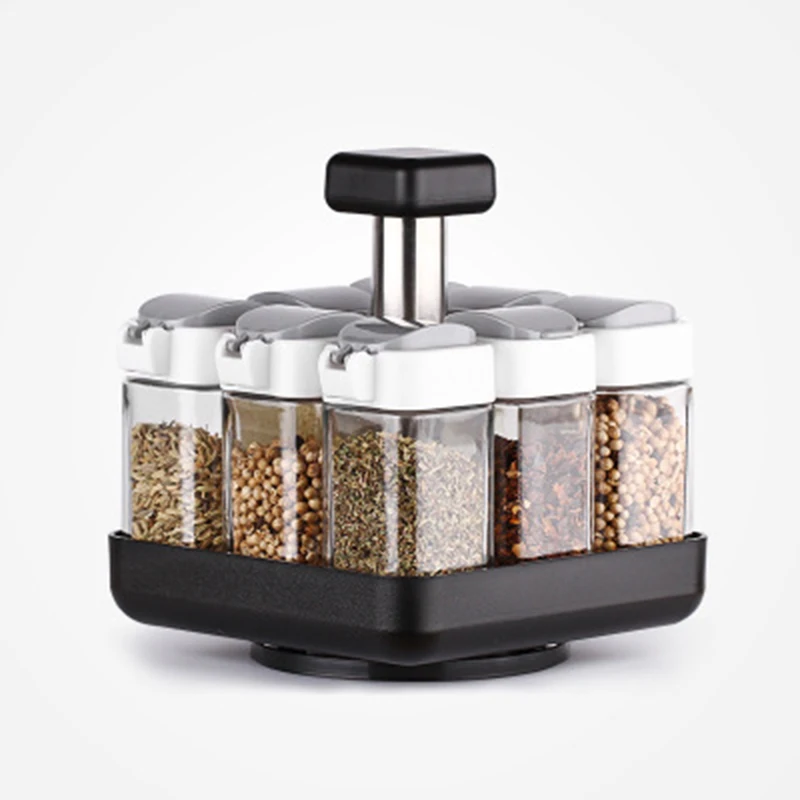 

Rotating Glass Cruet Seasoning Jar Set Kitchen Jars For Spices BBQ Pepper Salt Shakers Paprika Bottle Kitchen Storage Rack Jar