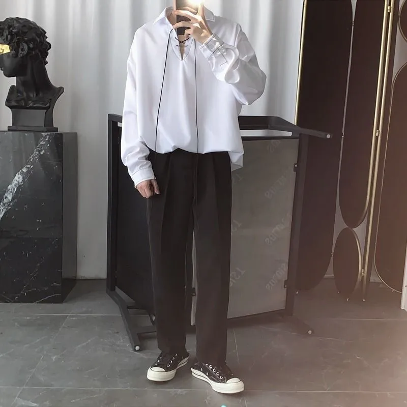 

chic blouses design blouse Women clothes Korean style ascetic ssystem tops drawstring top stitching v-neck male pullover top