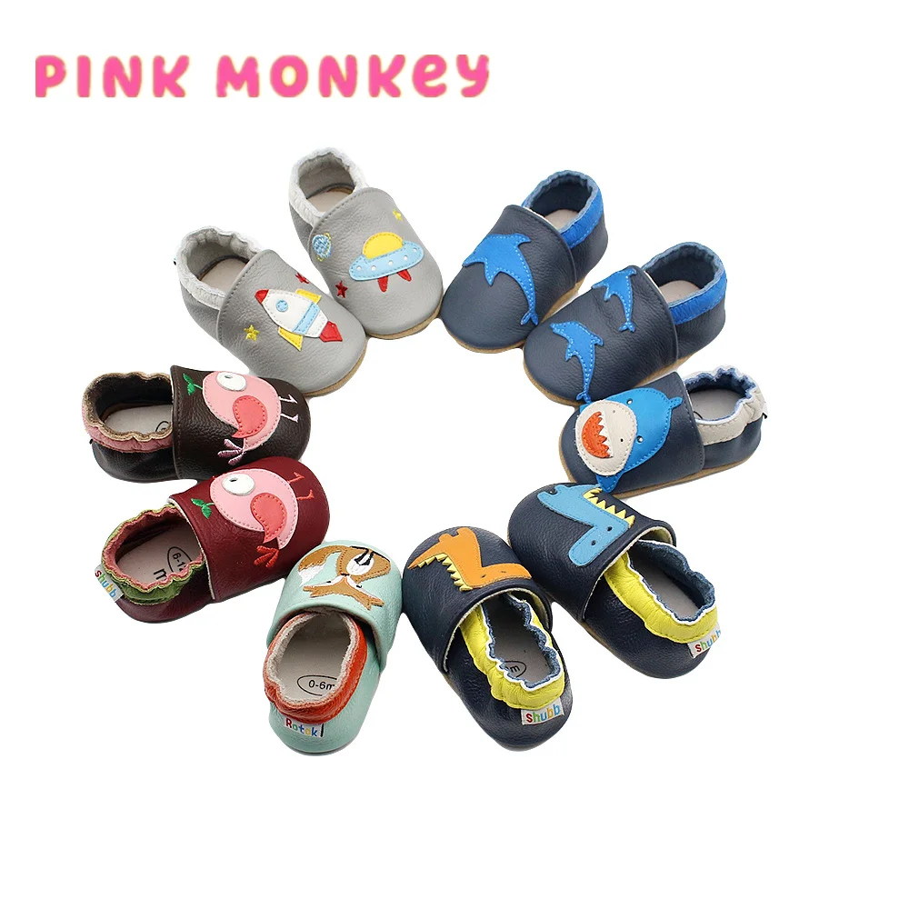 

Comfortable Cute Cartoon Animals Baby Soft Shoes Genuine Leather Stitch Dinosaur Bird Deer Baby girls indoor First walkers Baby