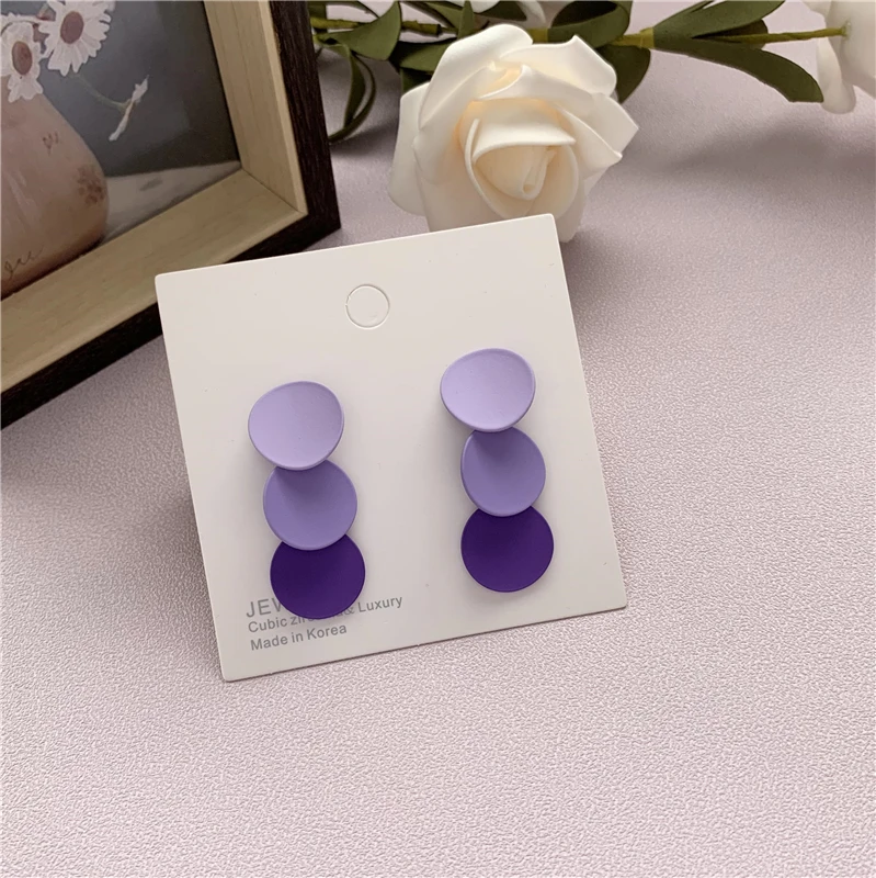 

Vogue of new fund of 2020 purple wafer earrings South Korea female temperament than fairy long money earring jewelry gifts