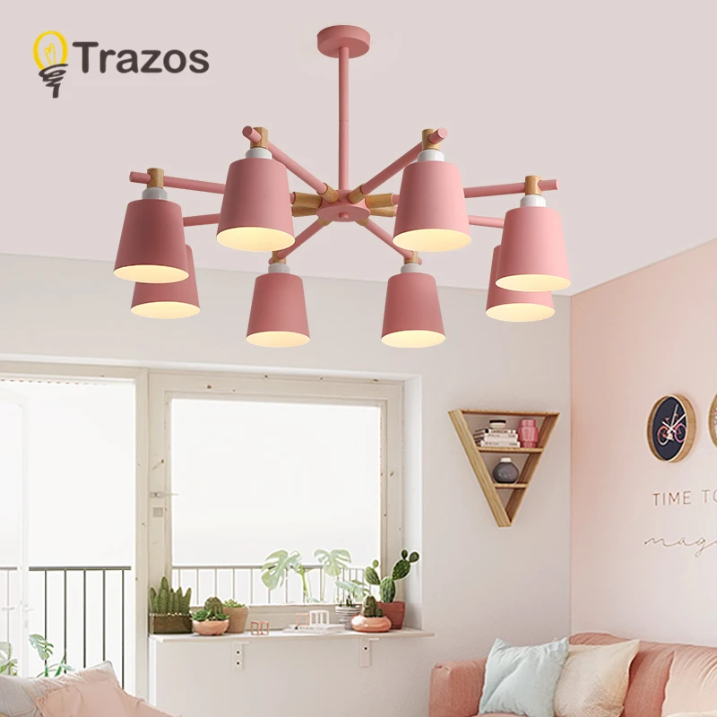 

2020 TRAZOS Nordic Modern Creative Wooden Chandeliers Wrought Iron colourPlated Hanging Lights for Restaurant Living Room