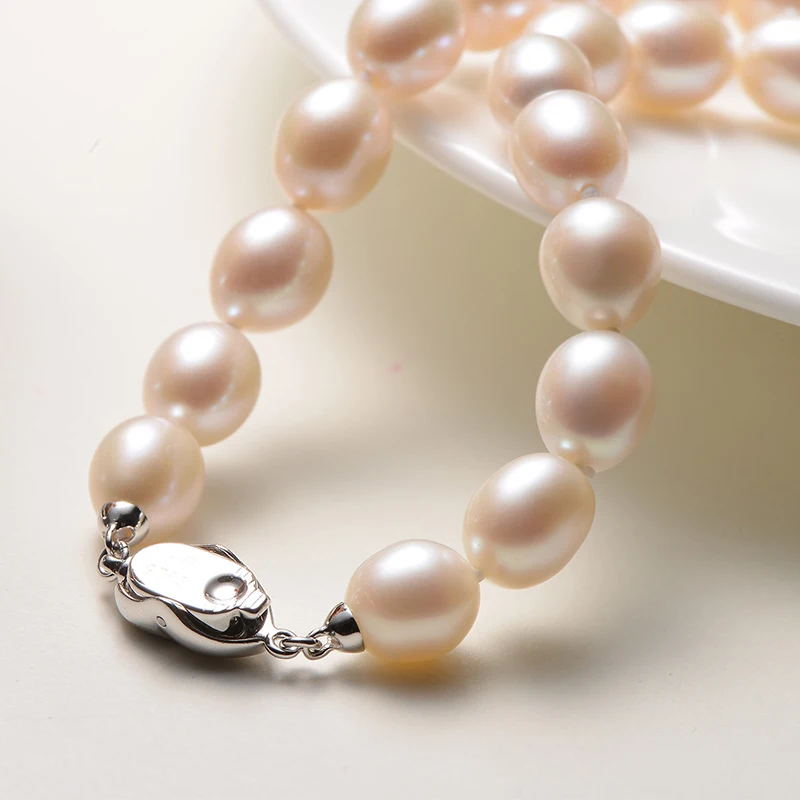 

gN Pearl Classic 8.5-9.5mm Genuien White Natural Freshwater Round Pearl Necklaces 925 Sterling Silver Clasp Chains gNPearl