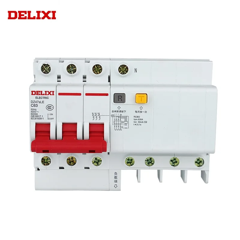 

DELIXI Leakage protection circuit breaker MCB RCBO DZ47SLE 6KA 3P+N 400AC type C 6A 10A 16A 20A 25A 32A 40A 50A 63A