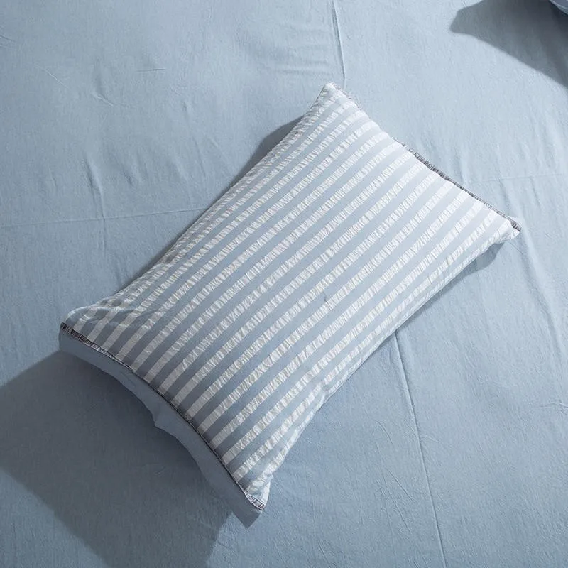 

Blue Stripe Button Duvet Cover Set (1 Comforter Cover+ 1 Bed sheet+2 Pillow Shams) 100% Washed Cotton Soft Breathable Durable