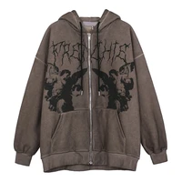 hooded jackets graffiti angel print letter embroidery fashion thick fleece hoodies coat tops outwear