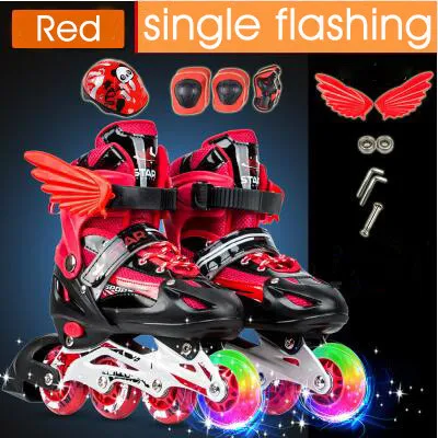 Single-Set-Red Новые детские роликовые коньки для мальчиков и девочек, регулируемый размер, мигающие ботинки для катания на роликах для детей - Цвет: Single-Set-Red