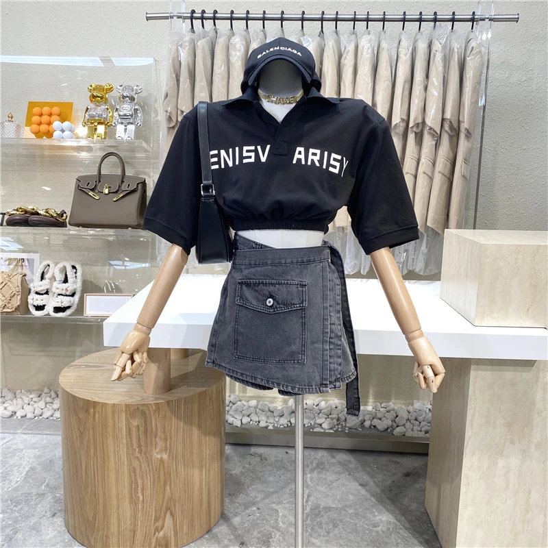 

Niche Design New Personalized Fashion Irregular High Waist Jeans Skirt Big Pocket Design Joker Slim Fried Street Shorts Trousers