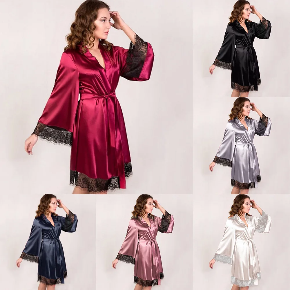 Женское ночное белье сексуальное летнее кимоно банный халат искусственный шелк