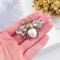 bee pearl rhinestone brooch antique toned insect brooches pin fly bug jewelry corsage
