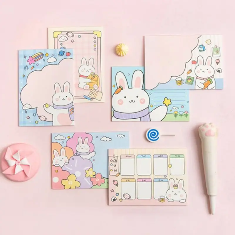 

8pcs Kawaii Memo Pad Cartoon Bunny N Times Sticky Notes Notebook School Supplies P9YA
