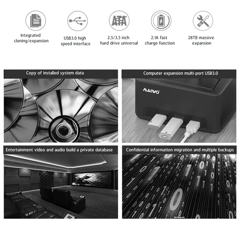 

MAIWO K3072H Hard Disk Duplicator Multi-Function HUB Mobile Hard Disk Base Duplicator Support 2.5/3.5 Inch Hard Disk